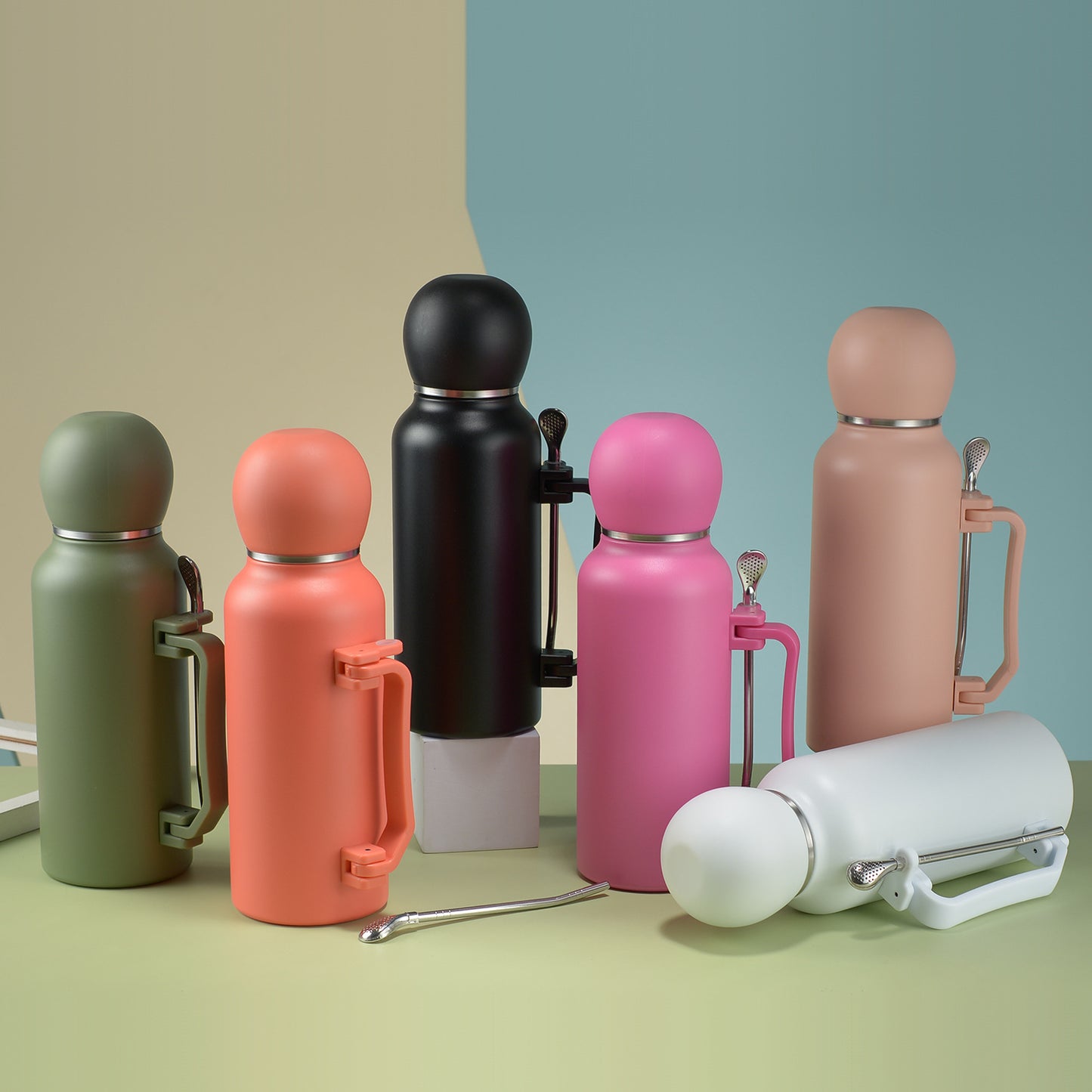 1.3L Outdoor 304 Stainless Steel Thermos With handle and mate cup, including bombilla