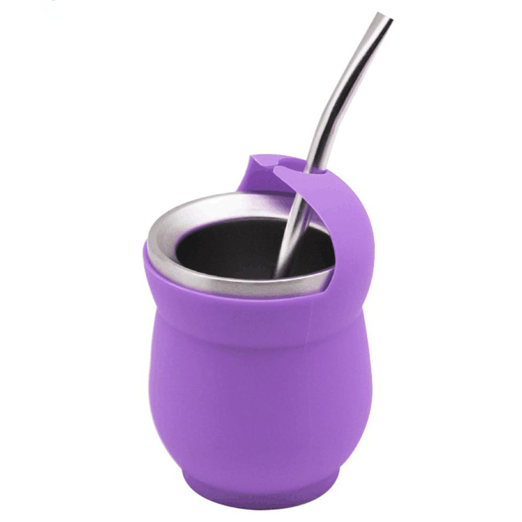 140ML Stainless Steel Yerba Mate Gourd With Silicone cover, Including Bombilla Straw