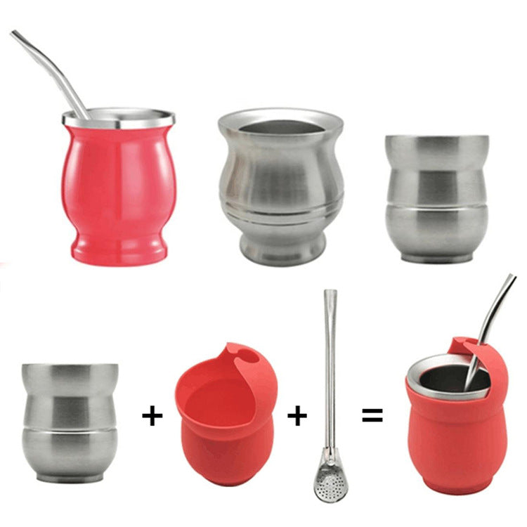 140ML Stainless Steel Yerba Mate Gourd With Silicone cover, Including Bombilla Straw