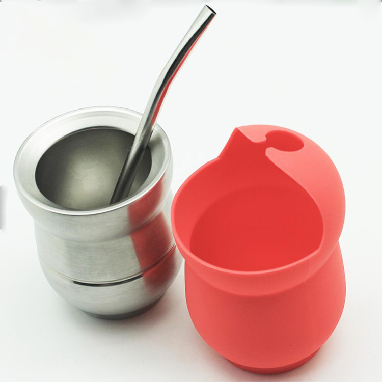 140ML Stainless Steel Yerba Mate Gourd With Silicone cover, Including Bombilla Straw