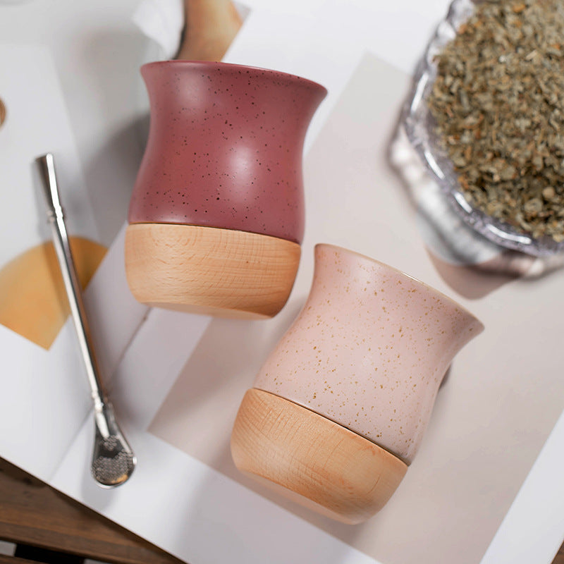 260ml Ceramic and wooden Yerba Mate Gourd Cup