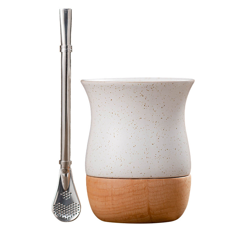 260ml Ceramic and wooden Yerba Mate Gourd Cup