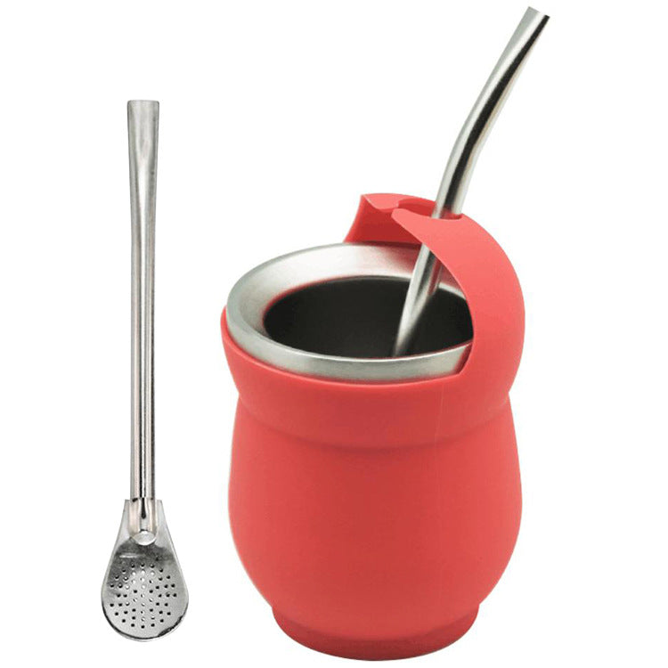 140ML Stainless Steel Yerba Mate Gourd With Silicone cover, Including Bombilla Straw