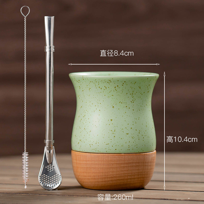 260ml Ceramic and wooden Yerba Mate Gourd Cup