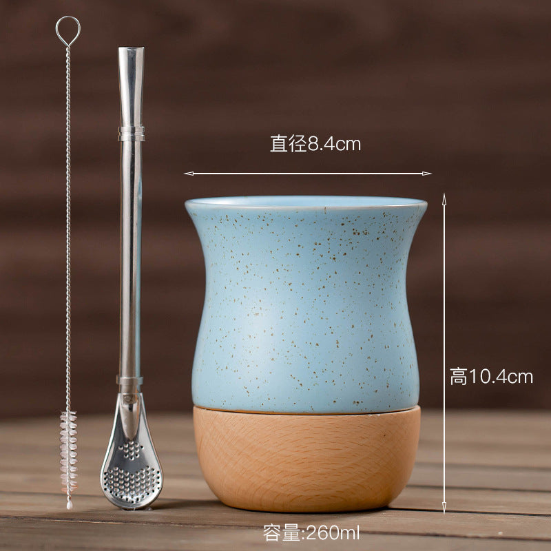260ml Ceramic and wooden Yerba Mate Gourd Cup