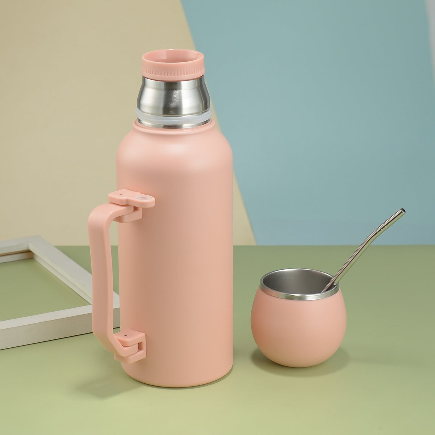 1.3L Outdoor 304 Stainless Steel Thermos With handle and mate cup, including bombilla