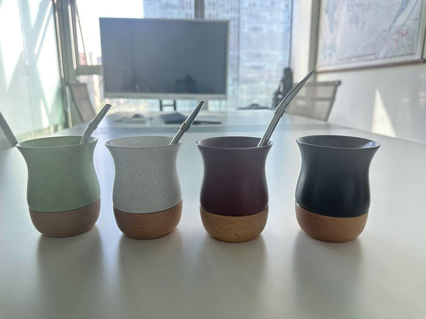 260ml Ceramic and wooden Yerba Mate Gourd Cup